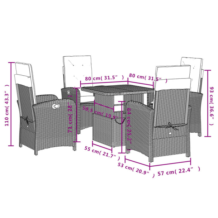 Set mobilier de grădină cu perne, 5 piese, negru, poliratan - WALTI WALTI