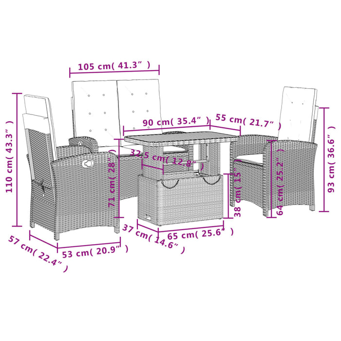 Set mobilier de grădină cu perne, 4 piese, negru, poliratan WALTI
