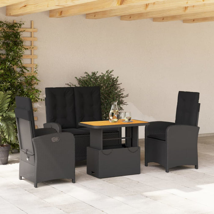 Set mobilier de grădină cu perne, 4 piese, negru, poliratan WALTI