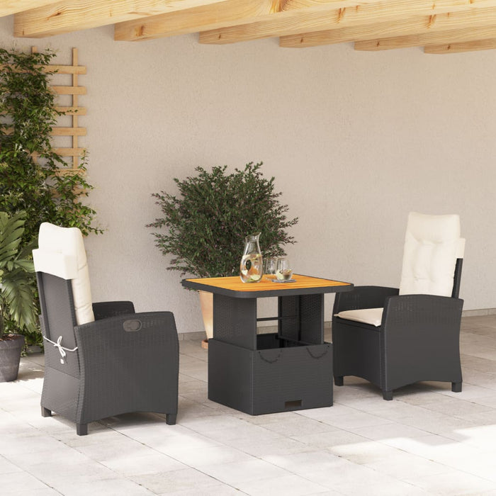Set mobilier de grădină cu perne, 3 piese, negru, poliratan - WALTI WALTI