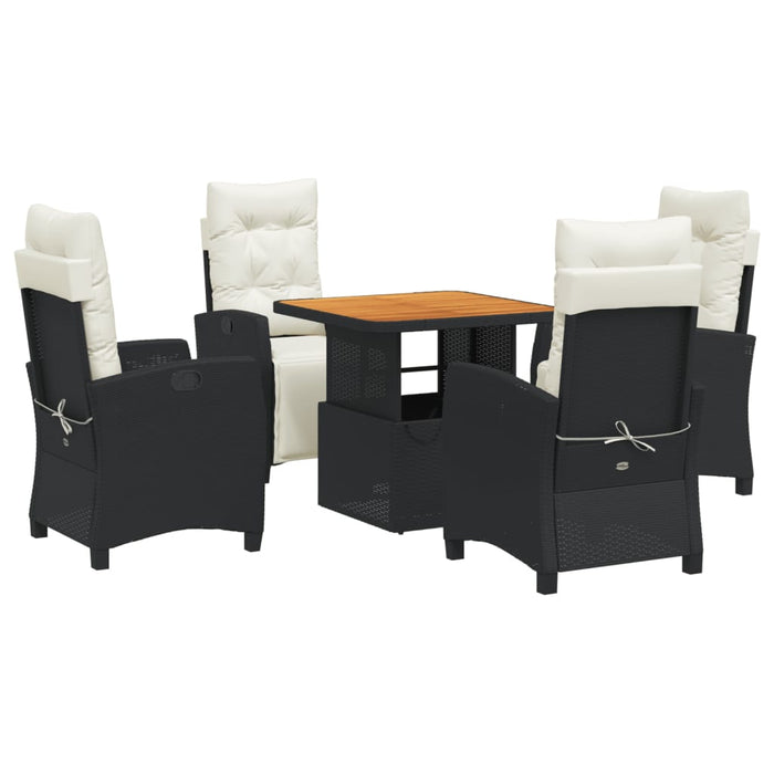 Set mobilier de grădină cu perne, 5 piese, negru, poliratan WALTI