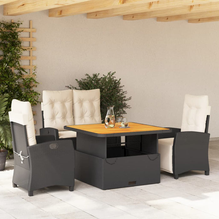 Set mobilier de grădină cu perne, 4 piese, negru, poliratan - WALTI WALTI