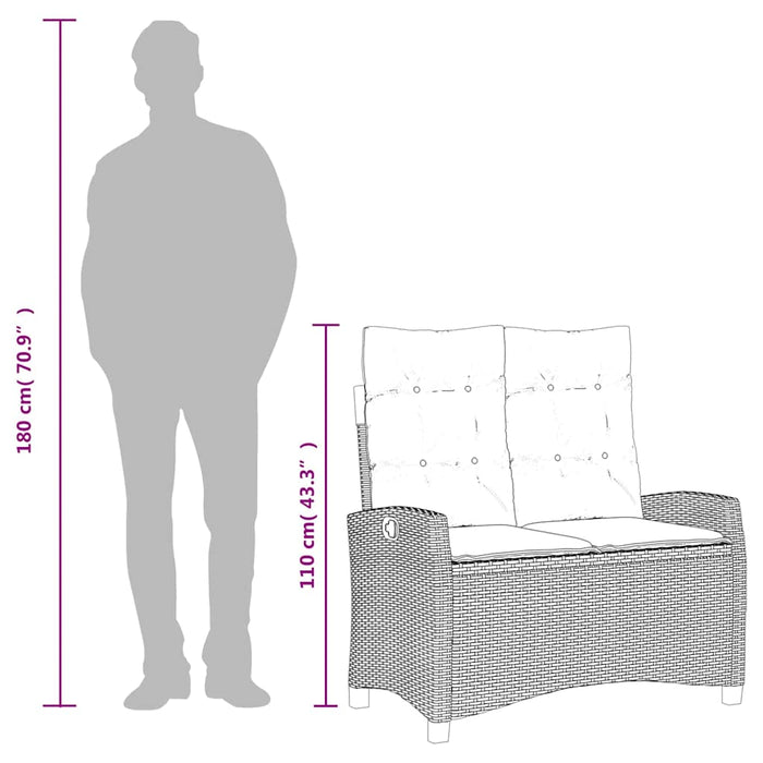 Set mobilier de grădină cu perne, 2 piese, negru, poliratan - WALTI WALTI
