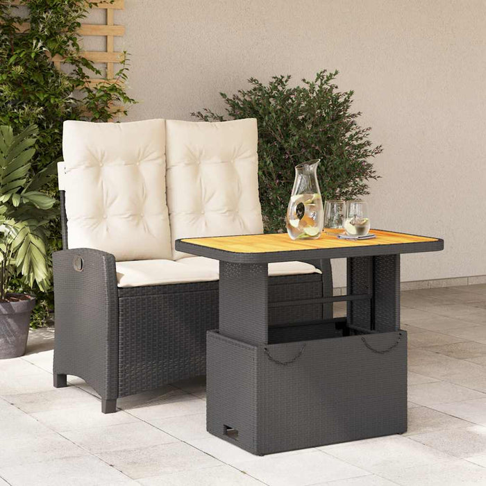 Set mobilier de grădină cu perne, 2 piese, negru, poliratan - WALTI WALTI