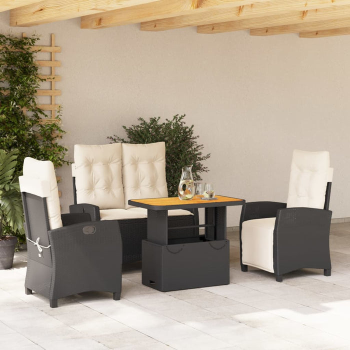 Set mobilier de grădină cu perne, 4 piese, negru, poliratan - WALTI WALTI