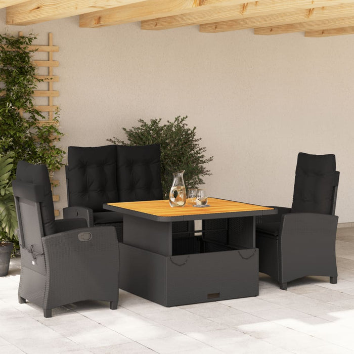 Set mobilier de grădină cu perne, 4 piese, negru, poliratan - WALTI WALTI