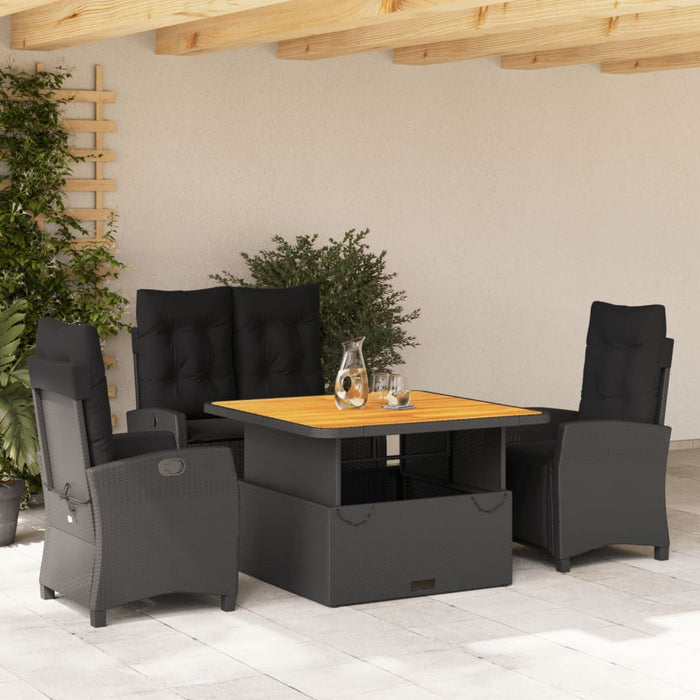 Set mobilier de grădină cu perne, 4 piese, negru, poliratan - WALTI WALTI