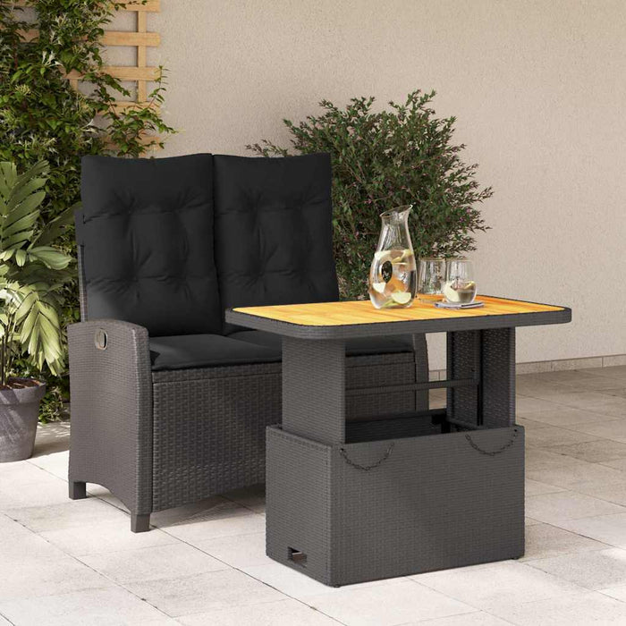 Set mobilier de grădină cu perne, 2 piese, negru, poliratan - WALTI WALTI