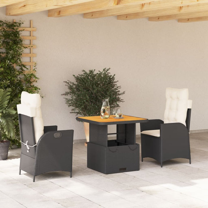 Set mobilier de grădină cu perne, 3 piese, negru, poliratan - WALTI WALTI