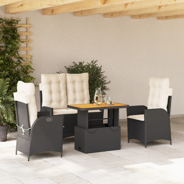 Set mobilier de grădină cu perne, 4 piese, negru, poliratan - WALTI WALTI