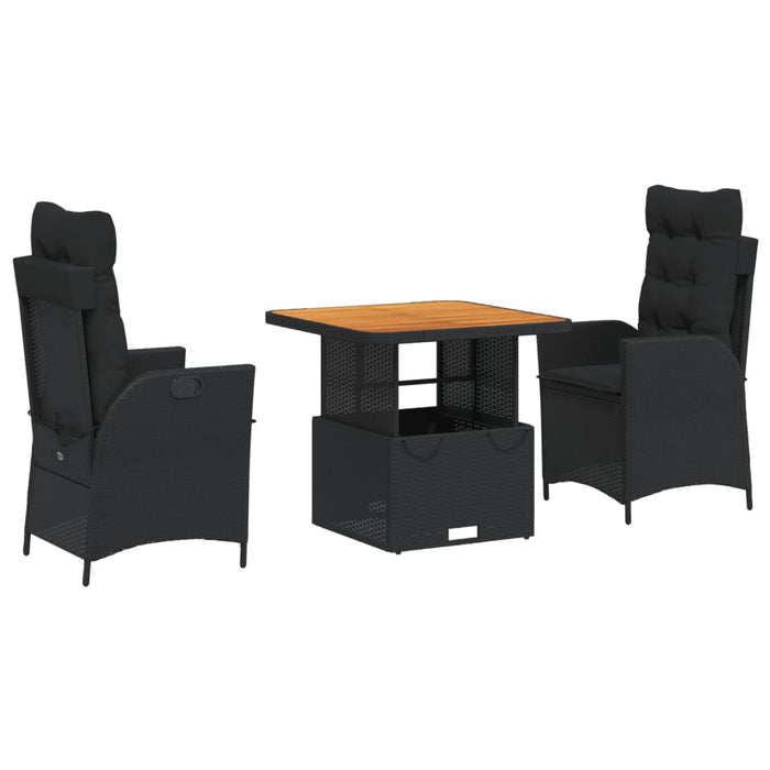 Set mobilier de grădină cu perne, 3 piese, negru, poliratan - WALTI WALTI