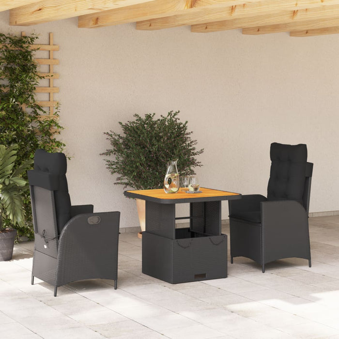 Set mobilier de grădină cu perne, 3 piese, negru, poliratan - WALTI WALTI