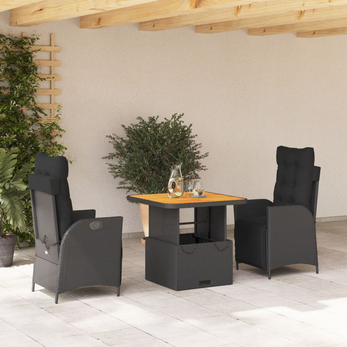 Set mobilier de grădină cu perne, 3 piese, negru, poliratan - WALTI WALTI