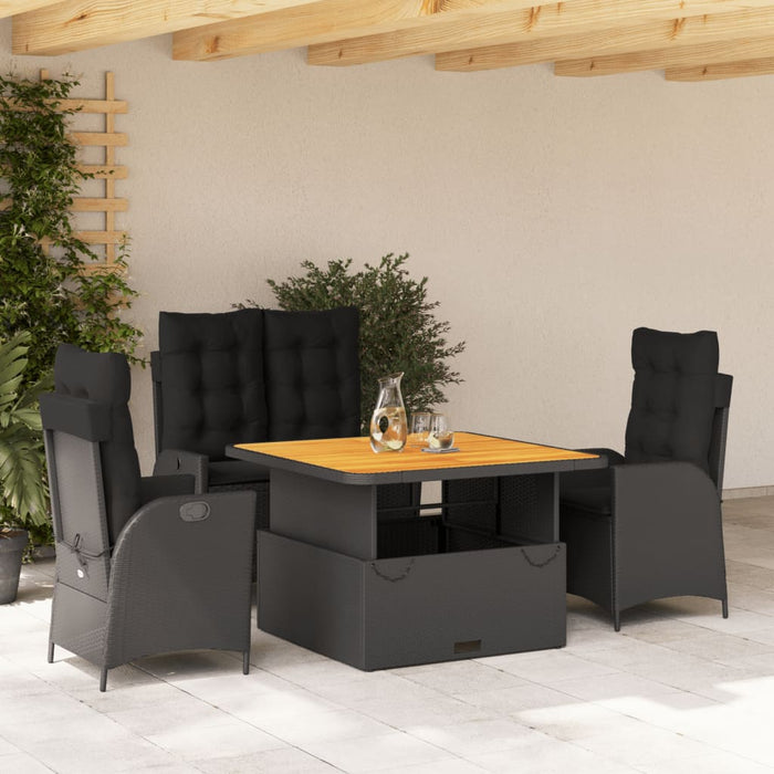 Set mobilier de grădină cu perne, 4 piese, negru, poliratan - WALTI WALTI