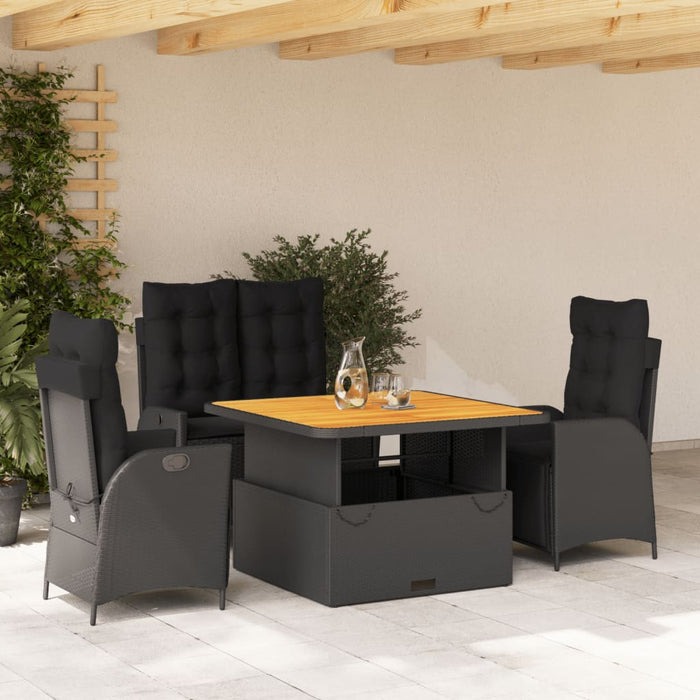 Set mobilier de grădină cu perne, 4 piese, negru, poliratan - WALTI WALTI