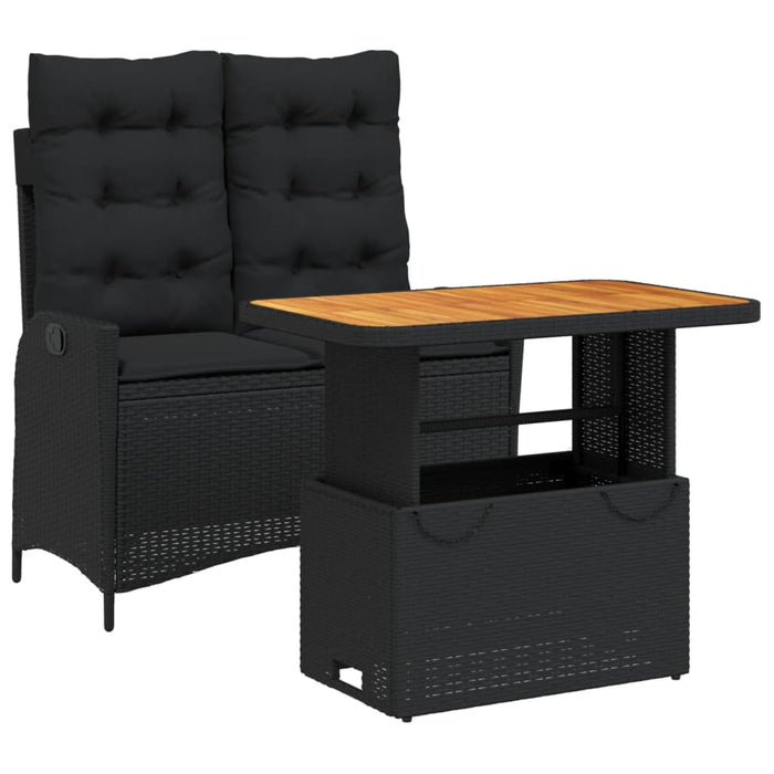 Set mobilier de grădină cu perne, 2 piese, negru, poliratan WALTI