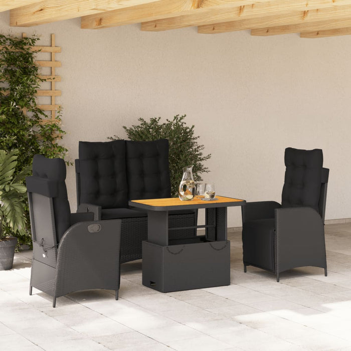 Set mobilier de grădină cu perne, 4 piese, negru, poliratan - WALTI WALTI