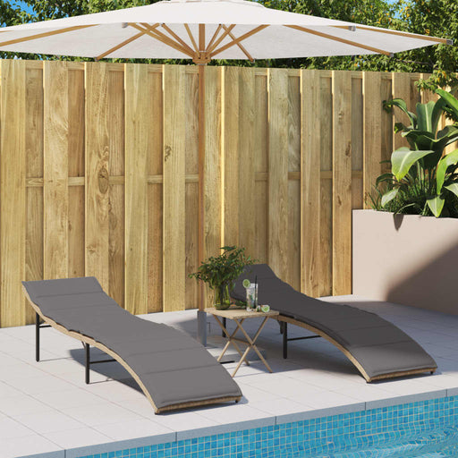 Șezlonguri de plajă cu perne, 2 buc., bej, poliratan - WALTI WALTI