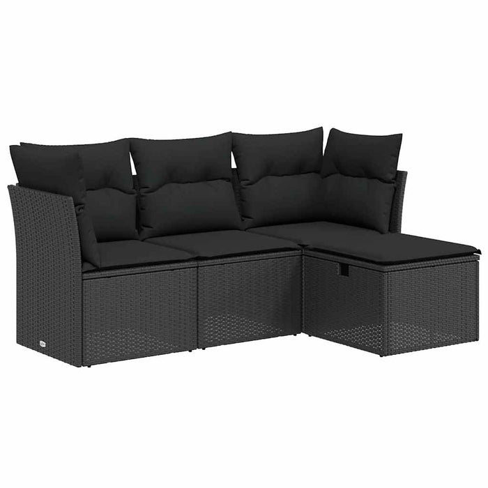 Set mobilier de grădină cu perne, 4 piese, negru, poliratan WALTI