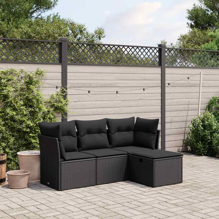 Set mobilier de grădină cu perne, 4 piese, negru, poliratan WALTI