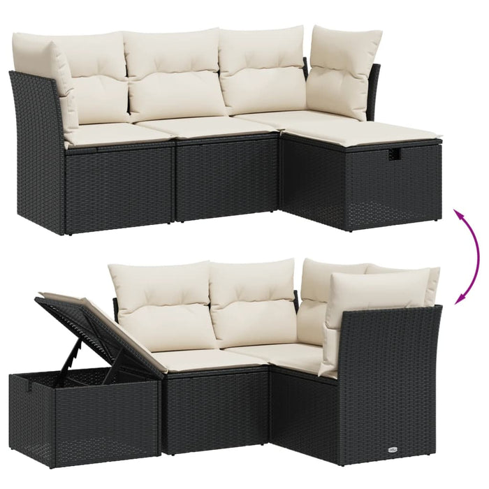 Set mobilier de grădină cu perne, 4 piese, negru, poliratan - WALTI WALTI