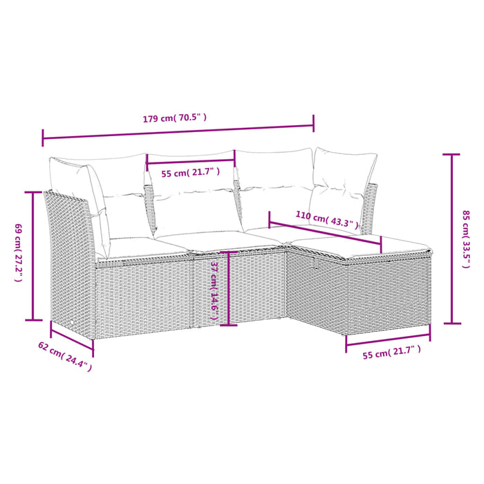 Set mobilier de grădină cu perne, 4 piese, negru, poliratan - WALTI WALTI