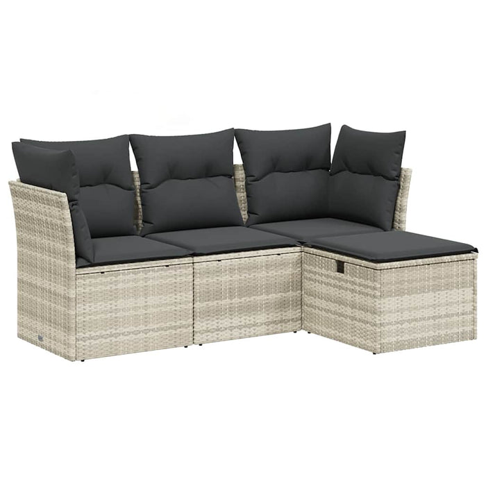Set canapea de grădină cu perne, 4 piese, gri deschis poliratan WALTI