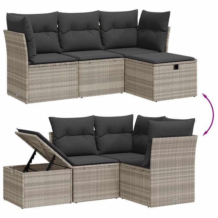 Set canapea de grădină cu perne, 4 piese, gri deschis poliratan WALTI