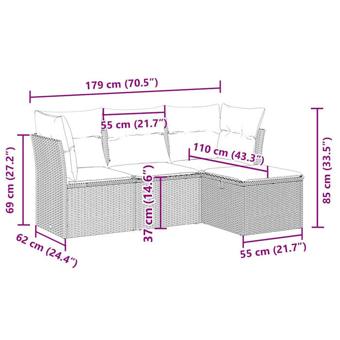Set canapea de grădină cu perne, 4 piese, gri deschis poliratan WALTI