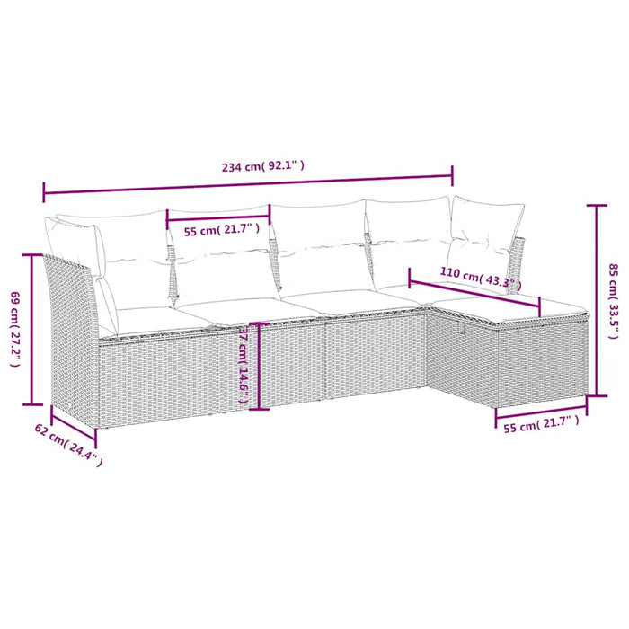Set mobilier de grădină cu perne, 5 piese, negru, poliratan - WALTI WALTI