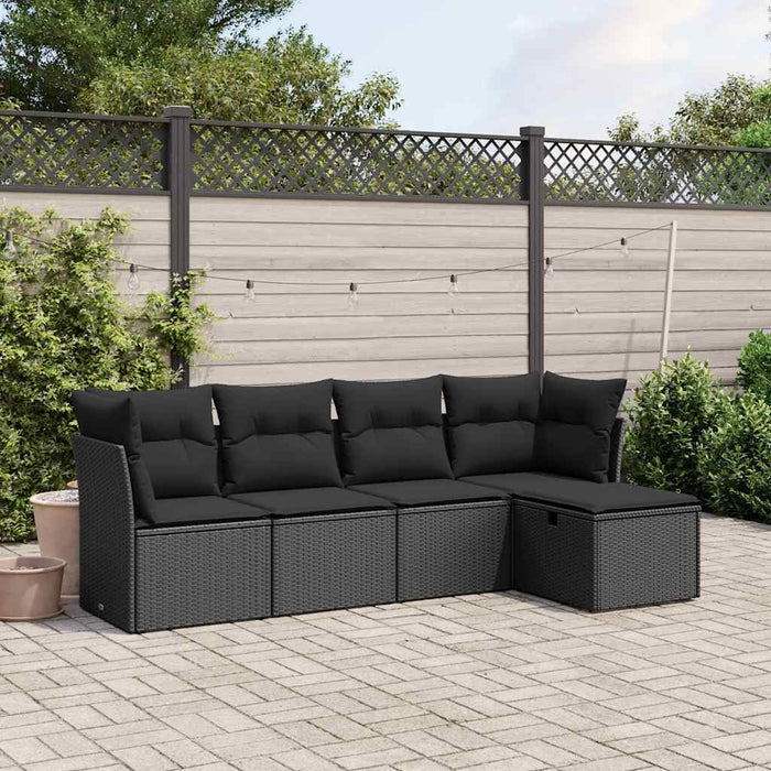 Set mobilier de grădină cu perne, 5 piese, negru, poliratan - WALTI WALTI