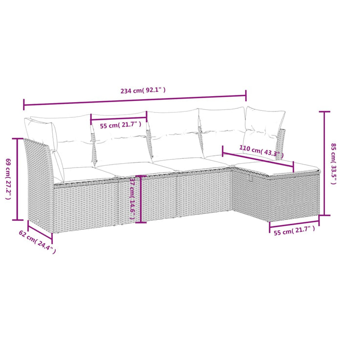 Set canapea de grădină cu perne, 5 piese, gri, poliratan WALTI