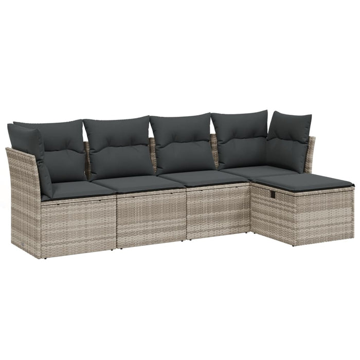 Set canapele de grădină cu perne, 5 piese gri deschis poliratan WALTI