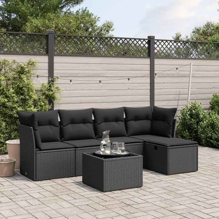 Set mobilier de grădină cu perne, 6 piese, negru, poliratan - WALTI WALTI