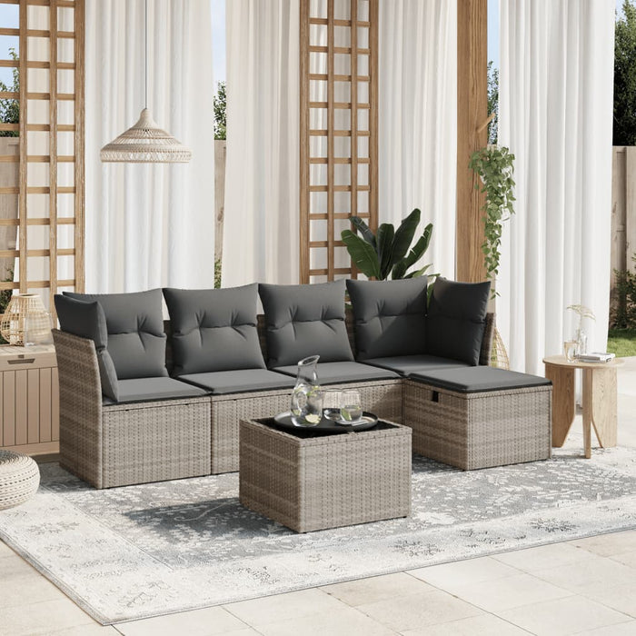 Set canapele de grădină cu perne, 6 piese gri deschis poliratan WALTI