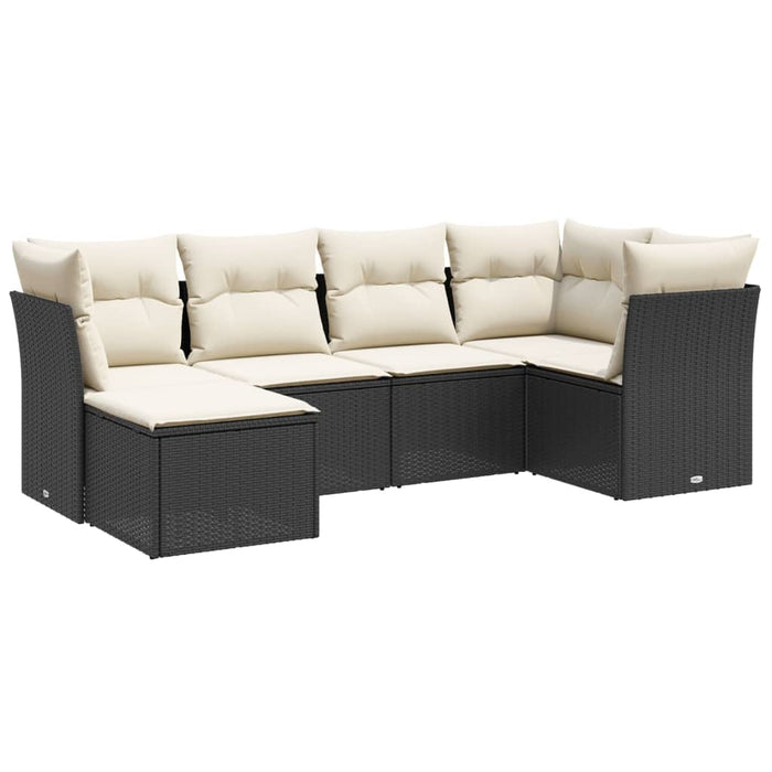 Set mobilier de grădină cu perne, 6 piese, negru, poliratan WALTI