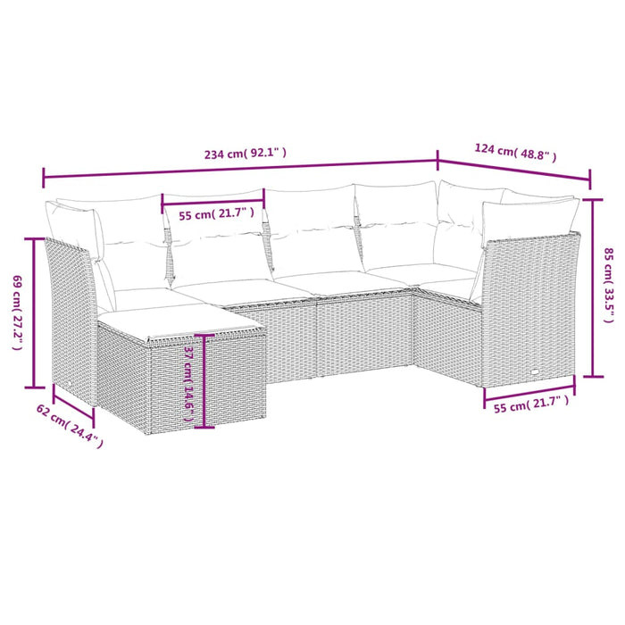 Set mobilier de grădină cu perne, 6 piese, negru, poliratan WALTI