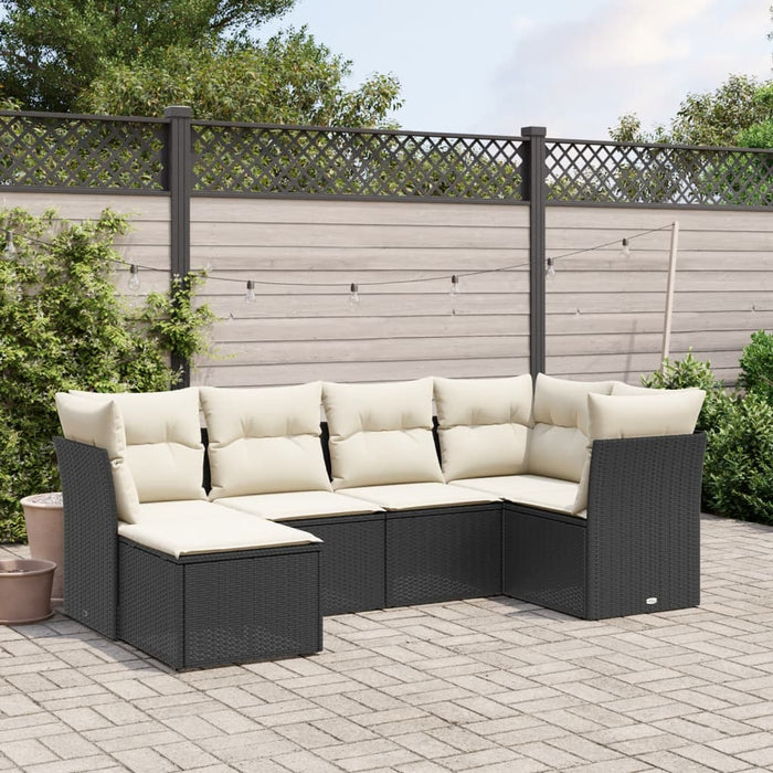 Set mobilier de grădină cu perne, 6 piese, negru, poliratan WALTI