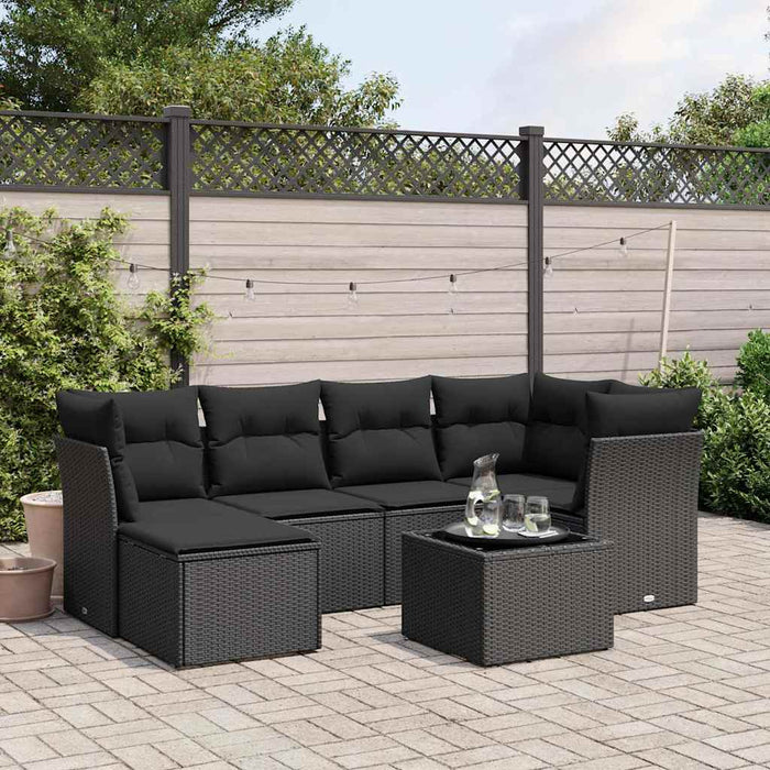 Set canapele de grădină cu perne, 7 piese, negru, poliratan - WALTI WALTI