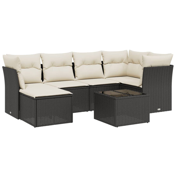 Set canapele de grădină cu perne, 7 piese, negru, poliratan WALTI