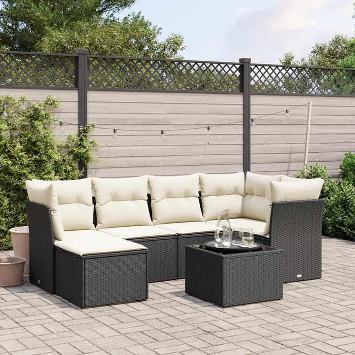 Set canapele de grădină cu perne, 7 piese, negru, poliratan WALTI