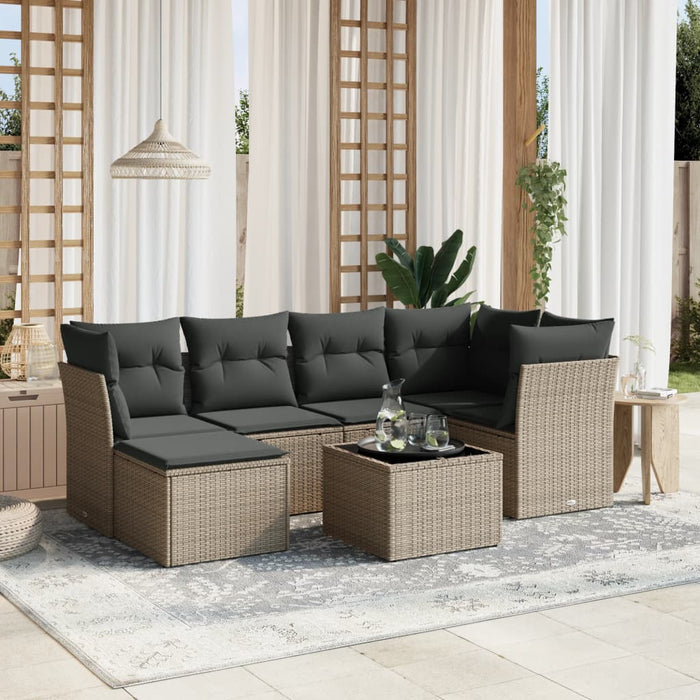Set canapele de grădină cu perne, 7piese gri deschis poliratan WALTI