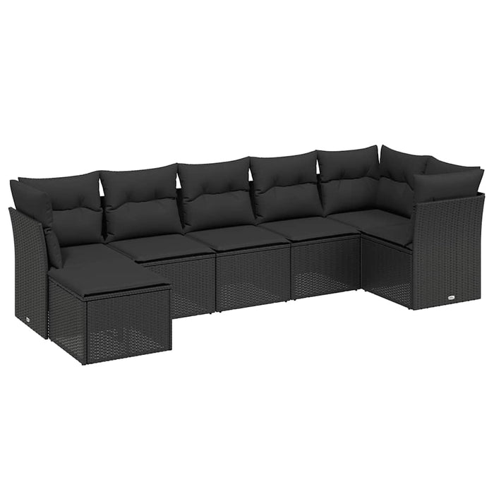 Set canapele de grădină cu perne, 7 piese, negru, poliratan WALTI