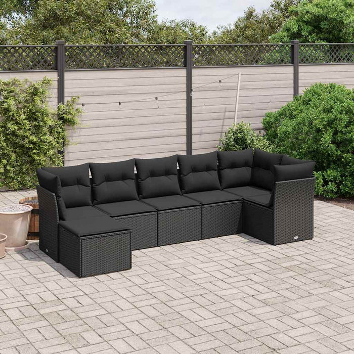Set canapele de grădină cu perne, 7 piese, negru, poliratan WALTI