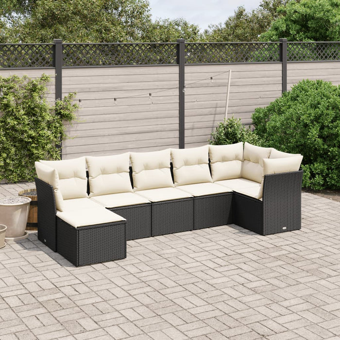 Set canapele de grădină cu perne, 7 piese, negru, poliratan - WALTI WALTI