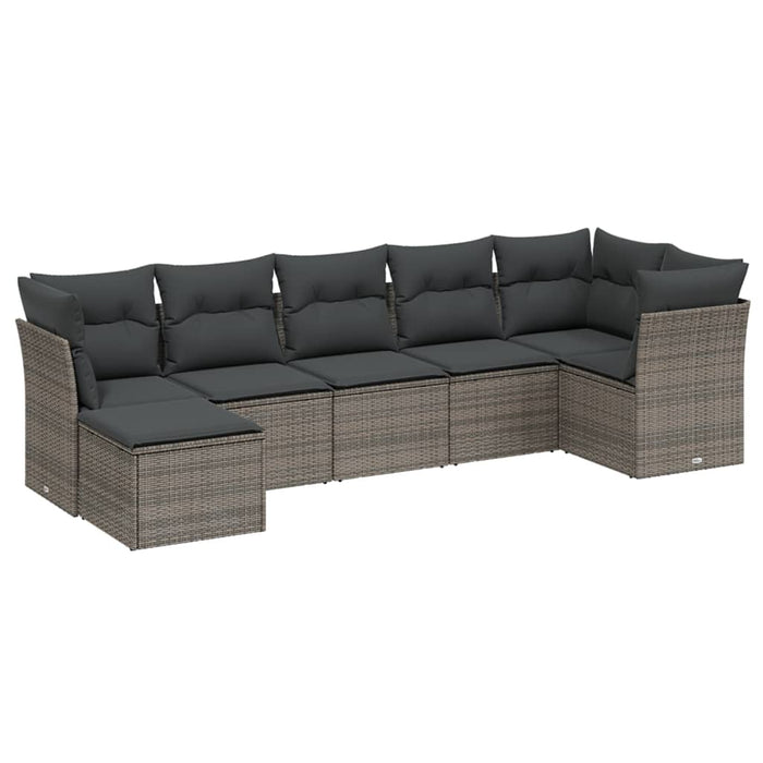 Set canapele de grădină, 7 piese, cu perne, gri, poliratan WALTI