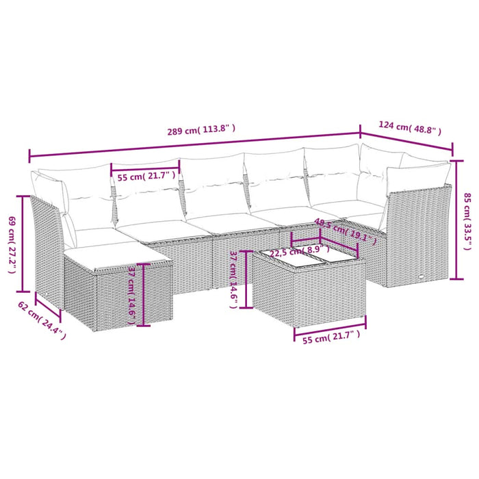 Set mobilier de grădină cu perne, 8 piese, negru, poliratan - WALTI WALTI
