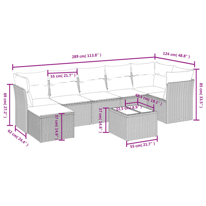 Set mobilier de grădină cu perne, 8 piese gri deschis poliratan WALTI