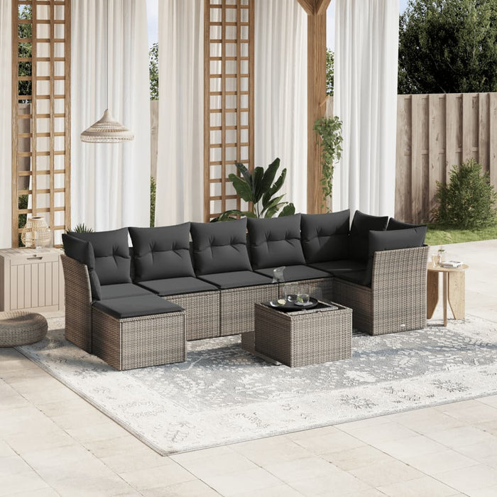 Set mobilier de grădină cu perne, 8 piese gri deschis poliratan WALTI