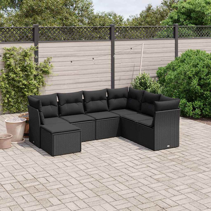 Set canapele de grădină cu perne, 7 piese, negru, poliratan - WALTI WALTI